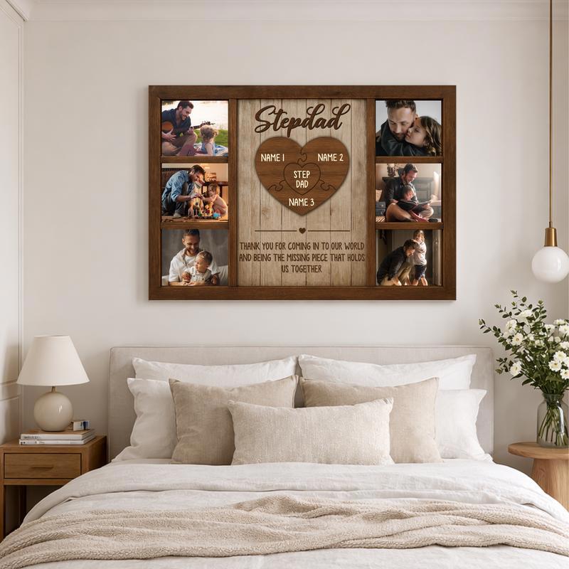 Step Dad Puzzle Canvas - Kids Names Custom Gift for Bonus Dad