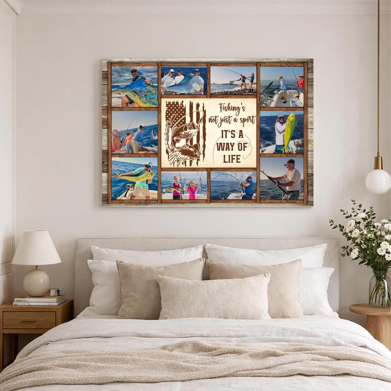 Cherished Angler Memories - Custom Fishing Photo Collage Canvas