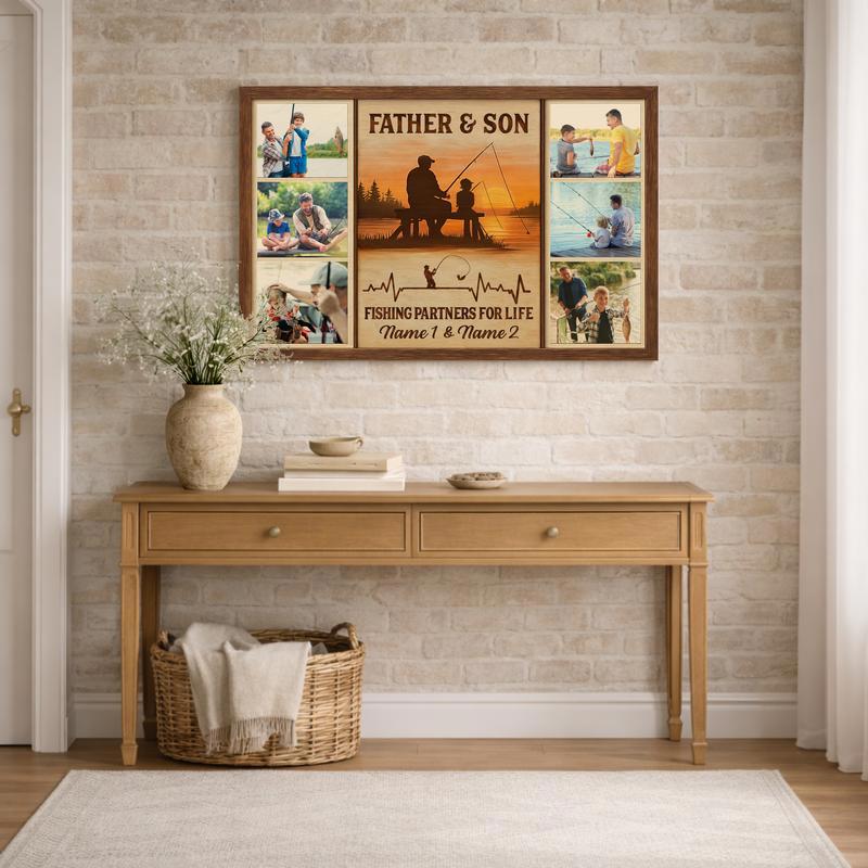 Shared Catch - Father and Son Fishing Trip Photo Collage Canvas