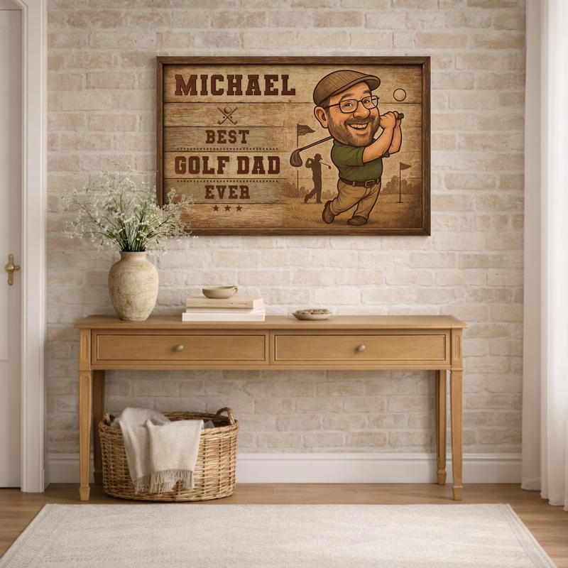 Funny Golf Dad Caricature Portrait Canvas - Unique Father's Gift