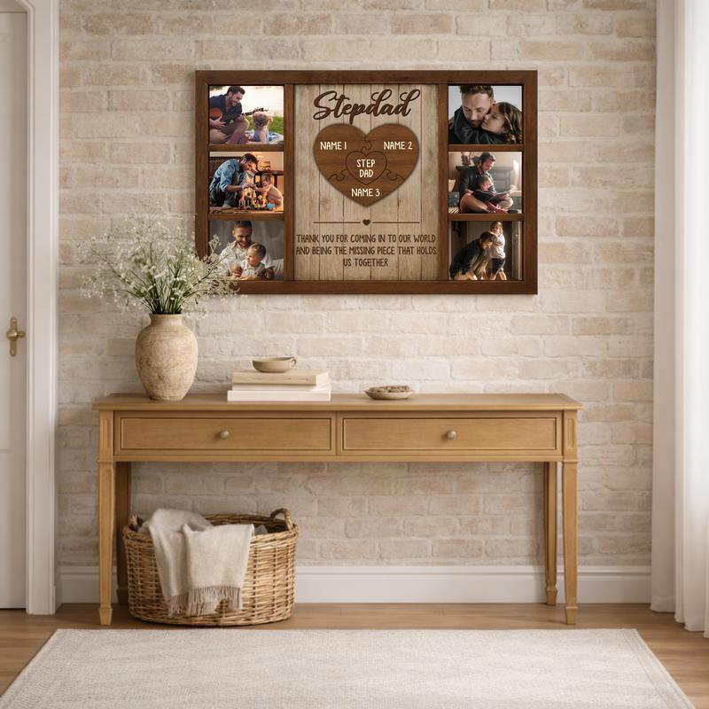 Step Dad Puzzle Canvas - Kids Names Custom Gift for Bonus Dad