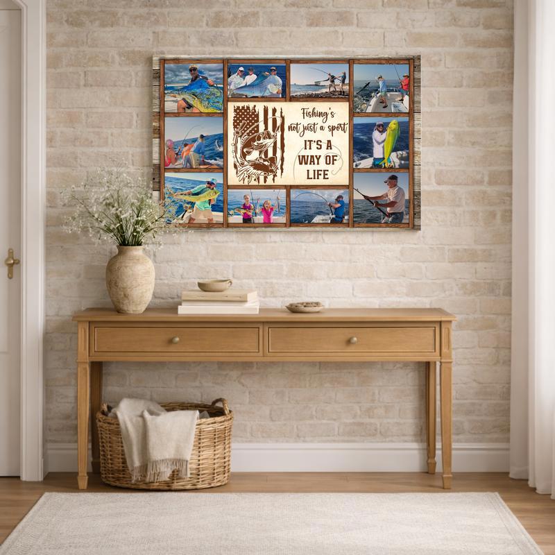 Cherished Angler Memories - Custom Fishing Photo Collage Canvas