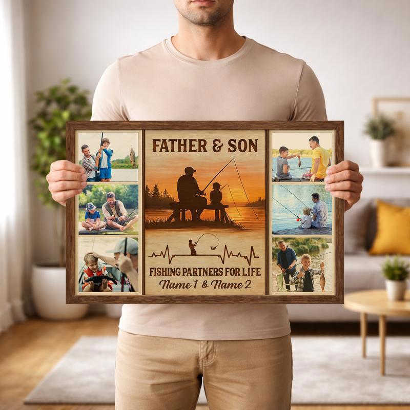 Shared Catch - Father and Son Fishing Trip Photo Collage Canvas