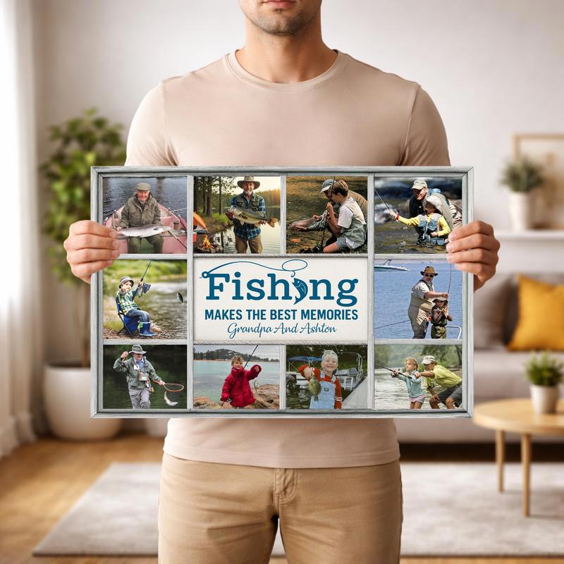 Heartfelt Fishing Memories - Custom Photo Collage Canvas Gift