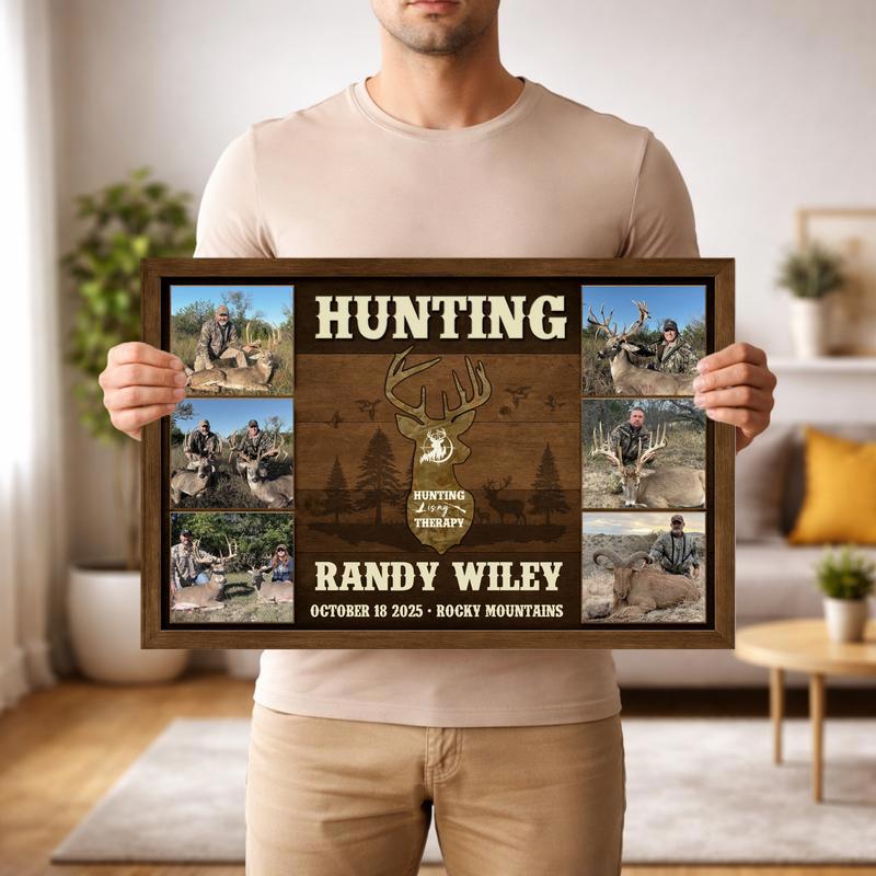 Hunting Is My Therapy - Custom Deer Photo Collage Canvas Gift