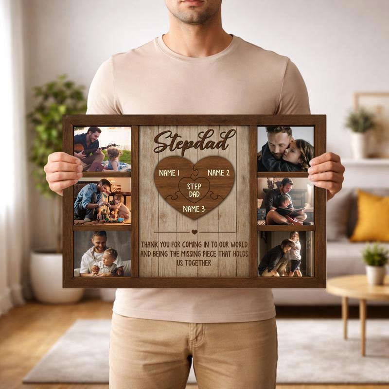 Step Dad Puzzle Canvas - Kids Names Custom Gift for Bonus Dad
