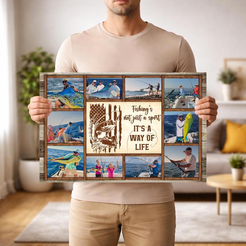 Cherished Angler Memories - Custom Fishing Photo Collage Canvas