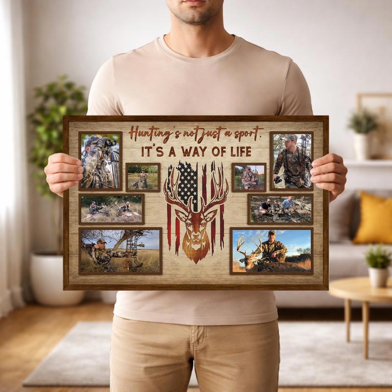 Honoring Brave Hunters - American Flag Deer Photo Collage Canvas