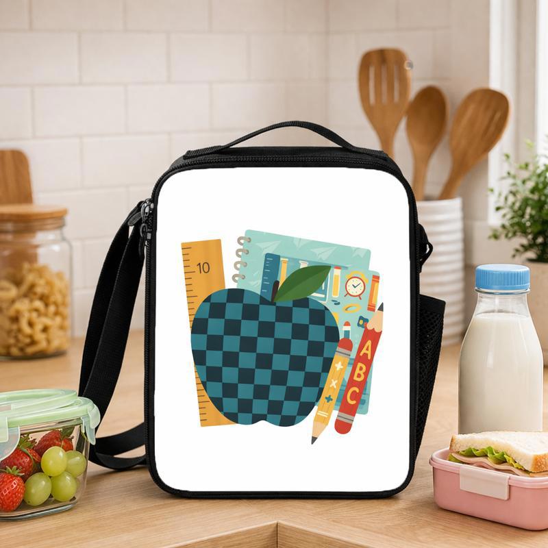 Apple Theme School Lunch Bag - Elementary School Learning Essentials Lunch Box Bag - Savourry
