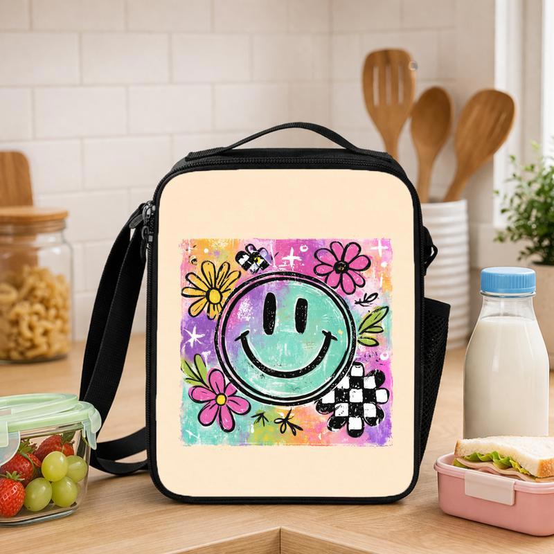 Artistic Smiley Lunch Bag - Groovy Kids School Style Lunch Box Bag - Savourry