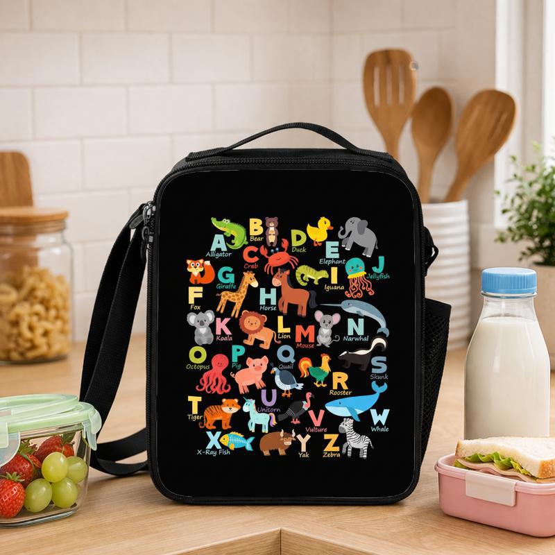Back To School Lunch Bag - Cute Alphabet Animals Kindergarten Lunch Box Bag - Savourry