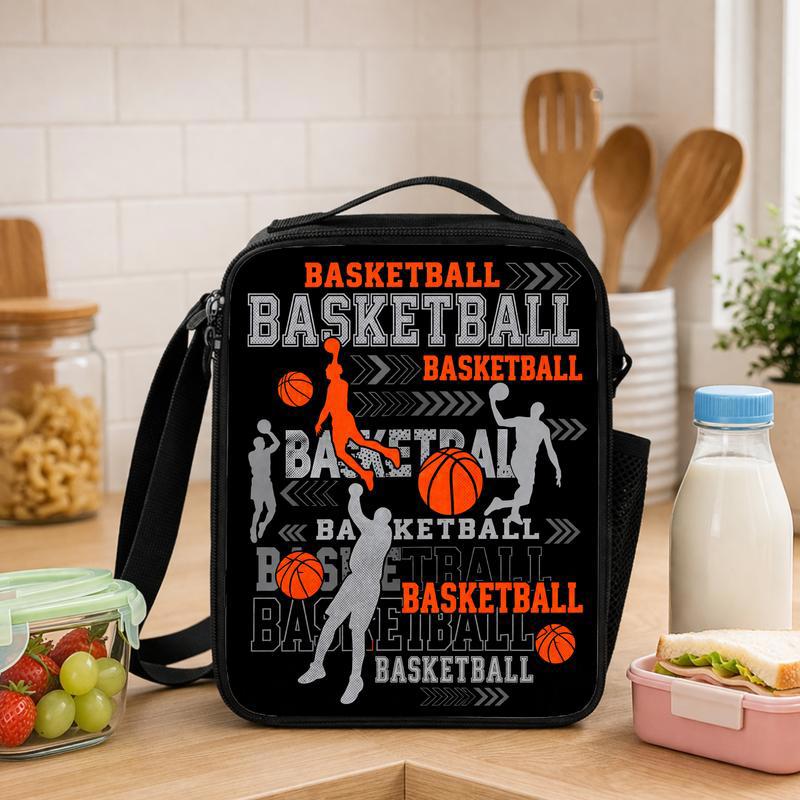 Basketball Pattern Lunch Bag - Back To School Sport Collage Style Lunch Box Bag - Savourry