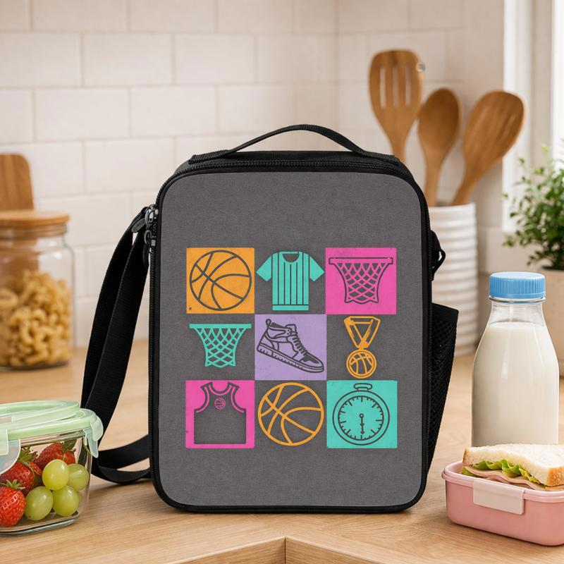 Basketball Pattern Lunch Bag - Back To School Sport Theme Kids Lunch Box Bag - Savourry