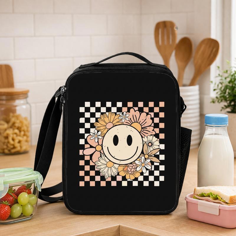 Boho Smiley Flower Lunch Bag - Cute Kids Back To School Lunch Box Bag - Savourry