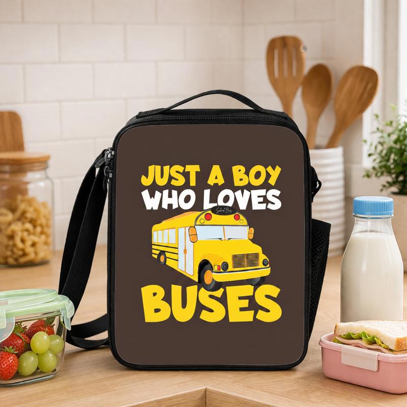 Boy Who Loves Buses Lunch Bag - Fun Kids Back To School Lunch Box Bag - Savourry