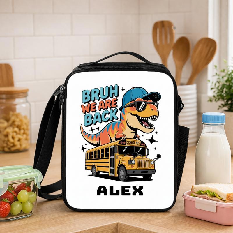 Bruh We Are Back Dinosaur Lunch Bag - Custom Name Kids Lunch Box Bag - Savourry