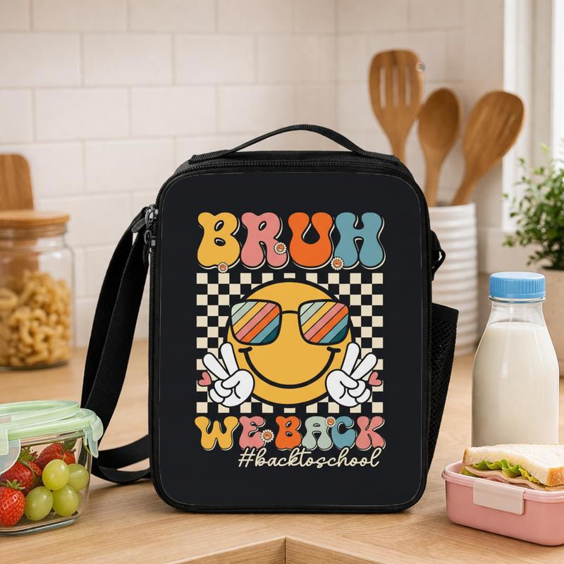 Bruh We Back Lunch Bag - Funny Smiley School Style Lunch Box Bag - Savourry