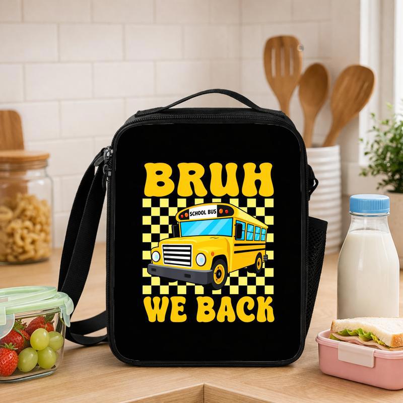 Bruh We Back School Bus Lunch Bag - Funny Back To School Kids Lunch Box Bag - Savourry