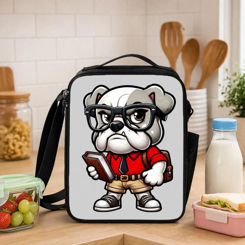Bulldog Back To School, Red Shirt Bulldog Academics PNG, Student Digital, Studious Bulldog Design, Glasses Smart Nerdy Guy, Back To School Lunch Box Bag - Savourry