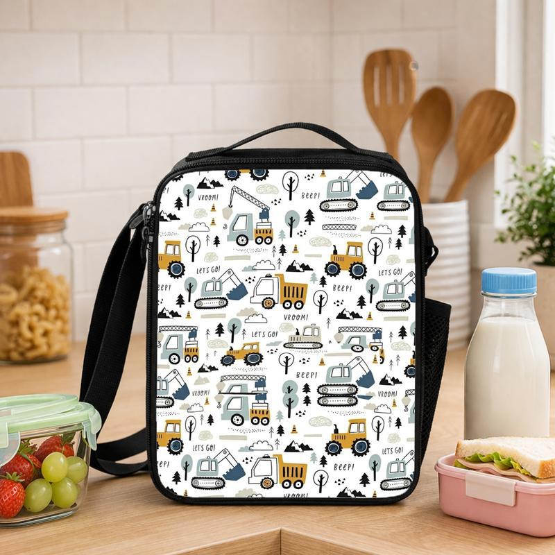 Construction Vehicles Lunch Bag For Kids - Pattern Back To School Style Lunch Box Bag - Savourry