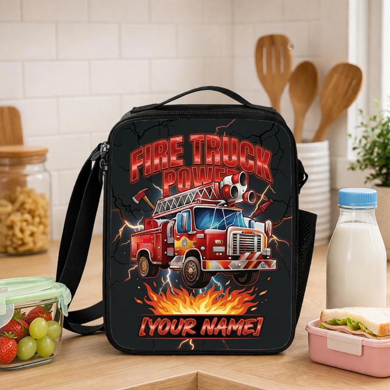Cool Fire Truck School Lunch Bag - Kids Firefighter Truck Design Lunch Box Bag - Savourry