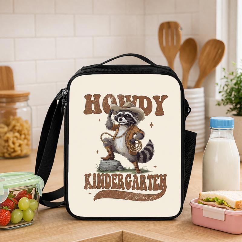 Cowboy Raccoon Lunch Bag Kids - Howdy Kindergarten Back To School Lunch Box Bag - Savourry