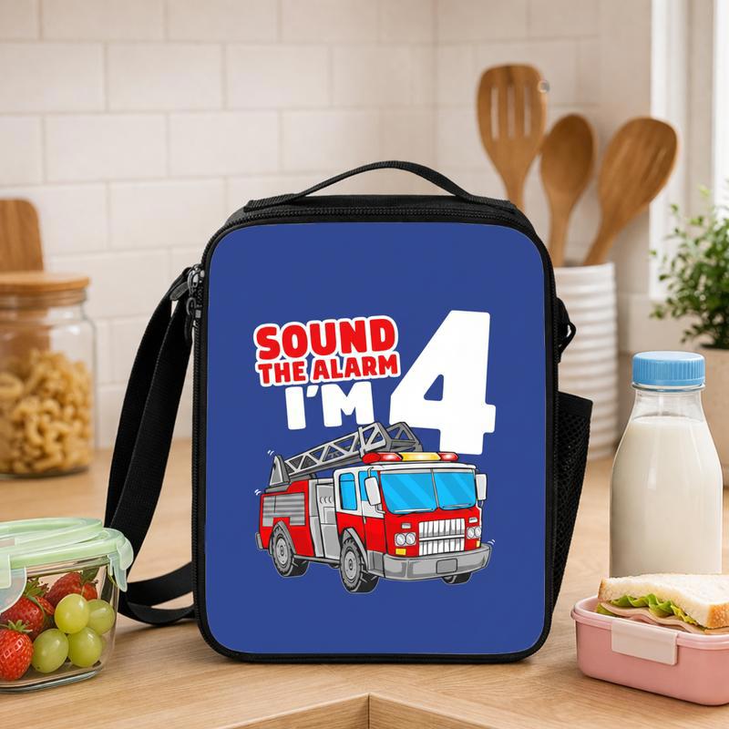 Custom Age Fire Truck Lunch Bag - Funny Back To School Kids Lunch Box Bag - Savourry