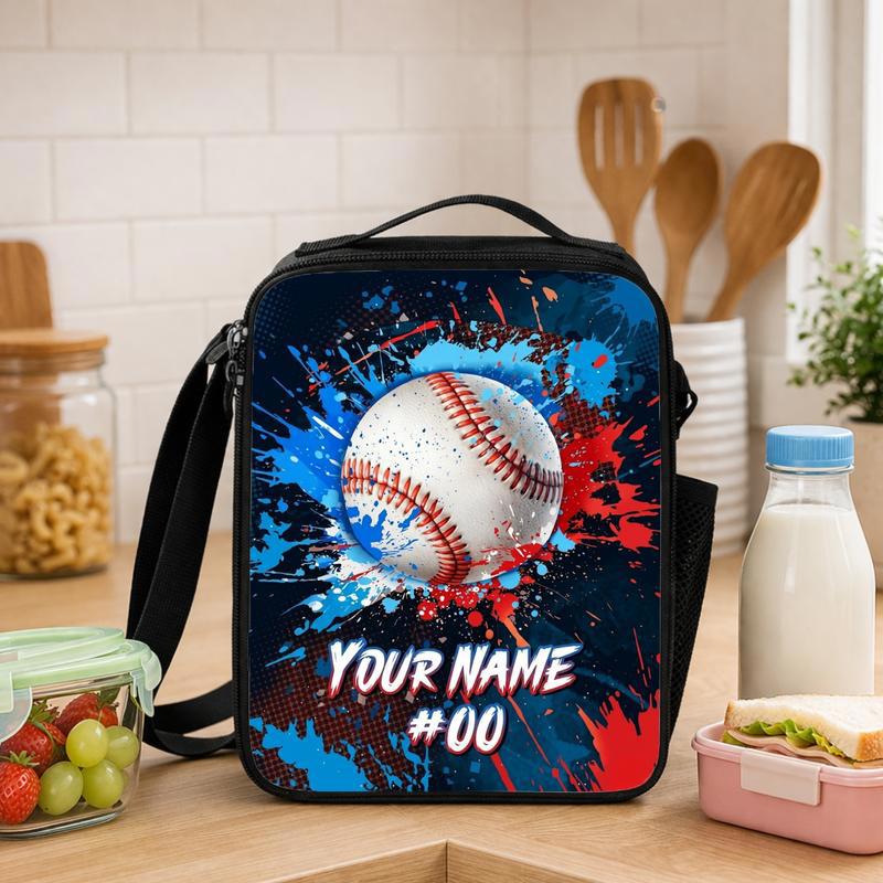 Custom Baseball Lunch Bag - Name Number Paint Splash Design Lunch Box Bag - Savourry