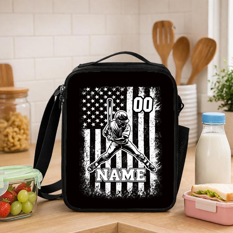 Custom Baseball Lunch Bag - Name Number USA Flag Player Lunch Box Bag - Savourry