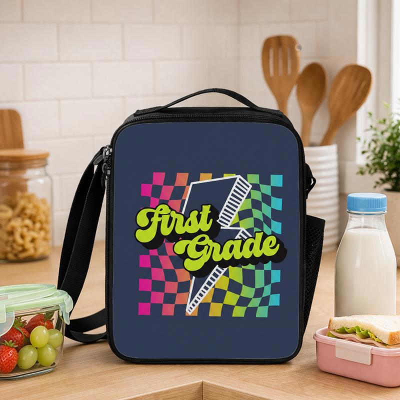 Custom Grade Retro Rainbow Checkerboard - Trendy School Lunch Bag Lunch Box Bag - Savourry