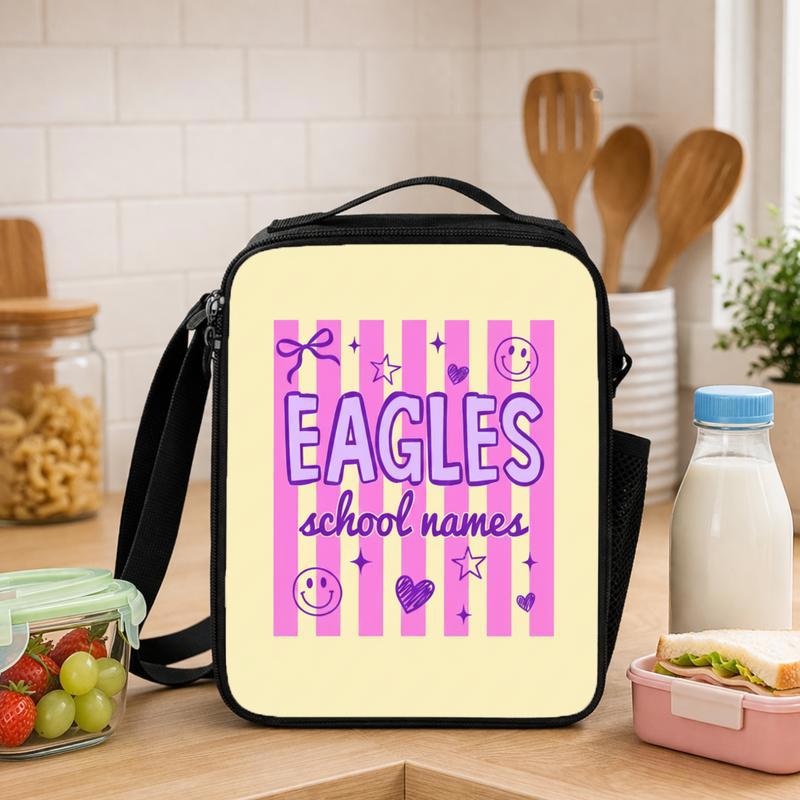 Custom Mascot Striped Lunch Bag - Middle School Spirit Trendy Look Lunch Box Bag - Savourry