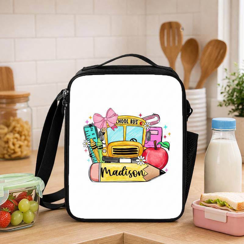 Custom Name Lunch Bag - Cute School Bus Back To School Lunch Box Bag - Savourry