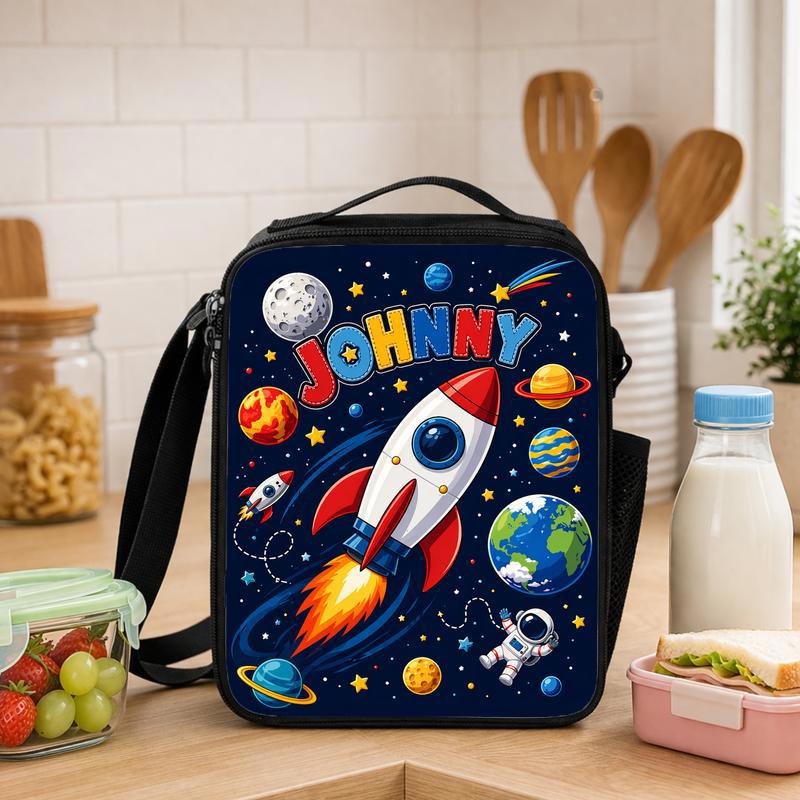 Custom Name Lunch Bag Kids - Rocket Back To School Lunch Box Bag - Savourry