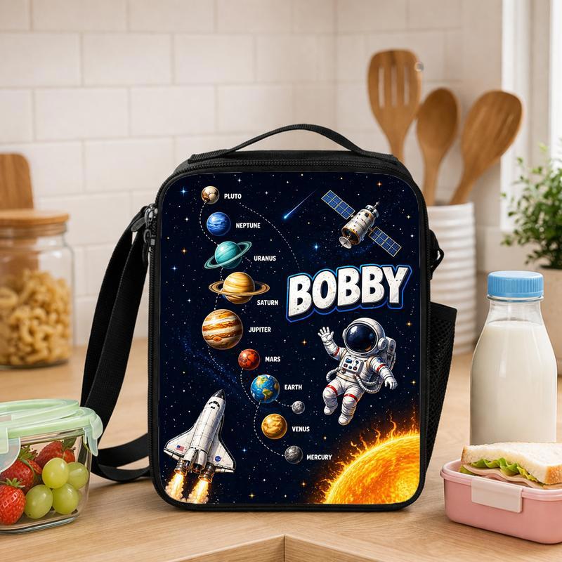 Custom Name Lunch Bag Kids - Solar System Space Explorer Lunch Box Bag - Savourry