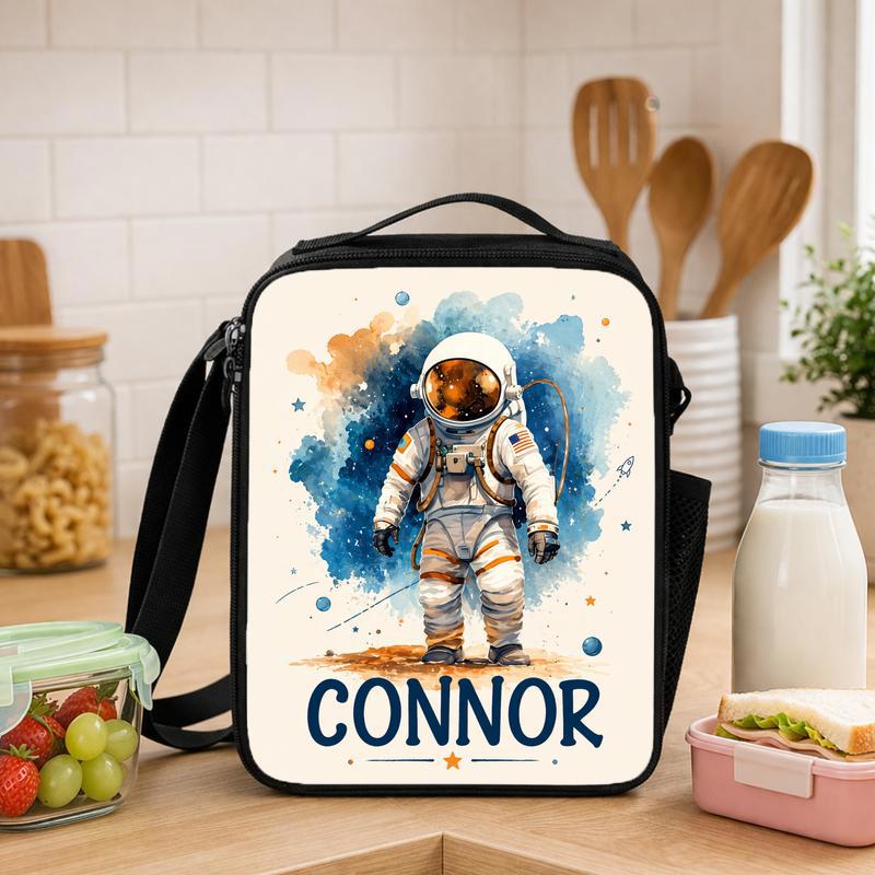 Custom Name Lunch Bag Kids - Space Astronaut Galaxy Design Lunch Box Bag - Savourry