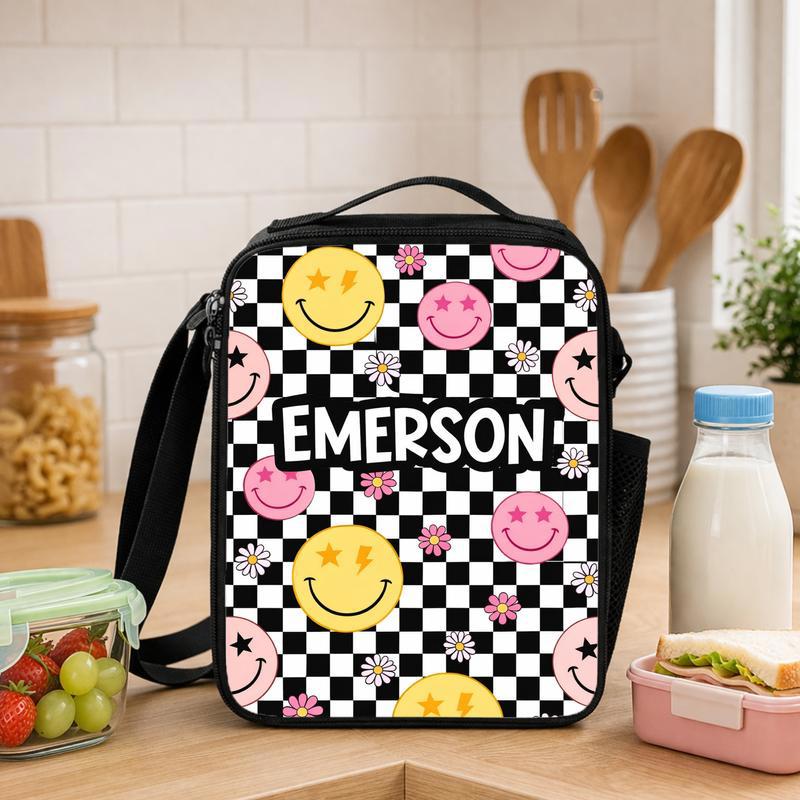 Custom Name Smiley Lunch Bag - Personalized Kids School Lunch Box Bag - Savourry