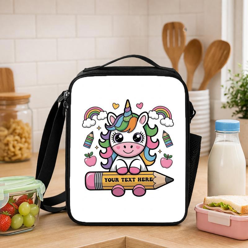 Custom Name Unicorn Lunch Bag - Pencil School Theme Lunch Box Bag - Savourry