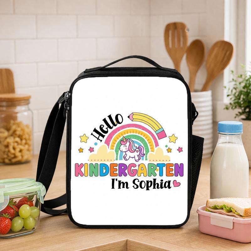 Custom Rainbow Unicorn Lunch Bag - Kids Name Design Lunch Box Bag - Savourry