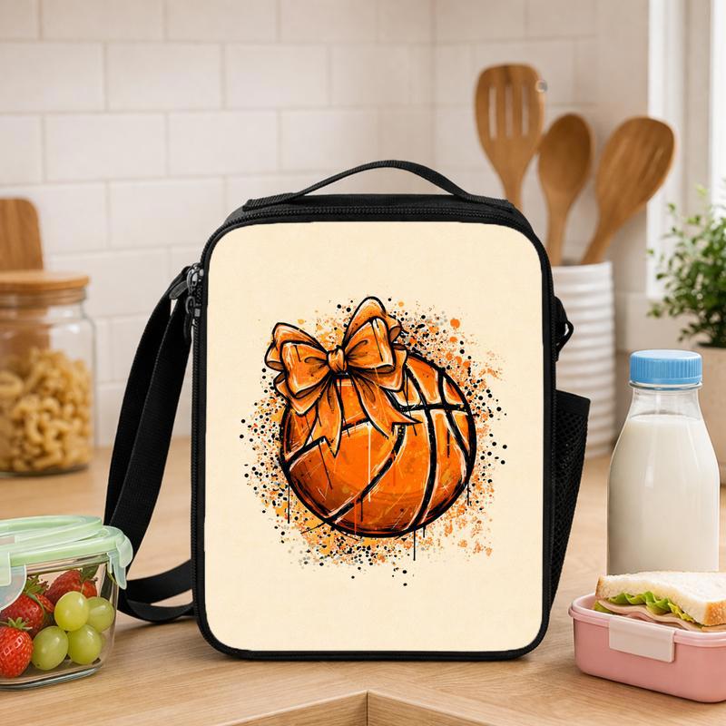 Cute Basketball Bow Lunch Bag - Back To School Girl Sport Style Lunch Box Bag - Savourry