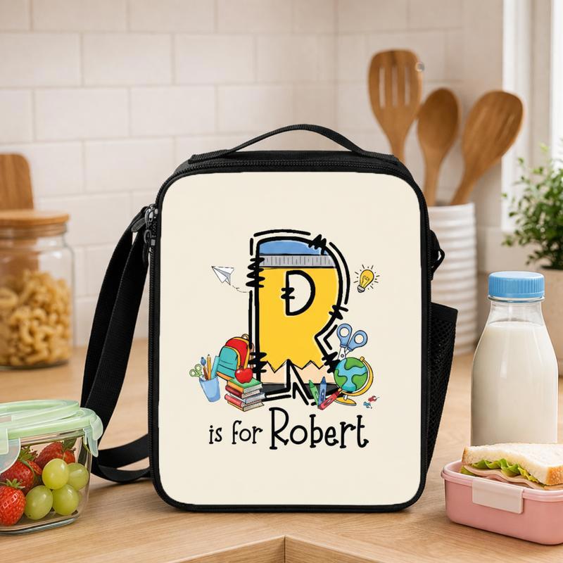 Cute Kindergarten Lunch Bag - Custom Initial Kids Gift Lunch Box Bag - Savourry