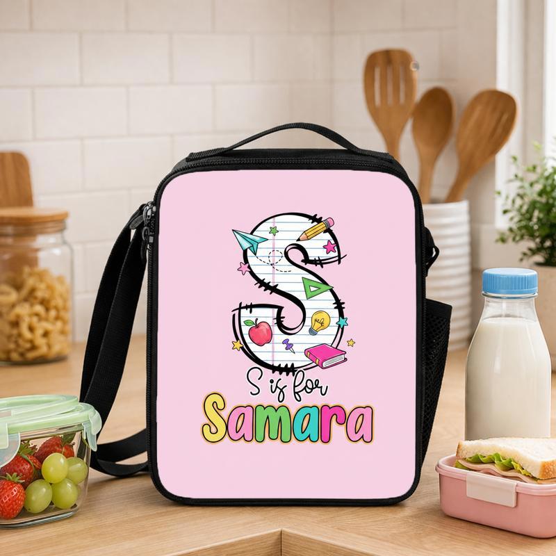 Cute Kindergarten Lunch Bag For Girls - Custom Initial Name Design Lunch Box Bag - Savourry