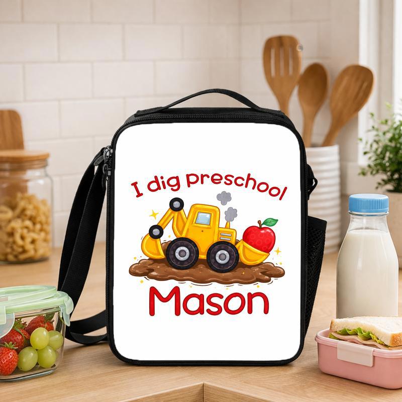 Cute Personalized Excavator Lunch Bag For Kids - I Dig Preschool Lunch Box Bag - Savourry