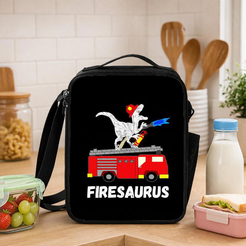 Dinosaur Fire Truck Lunch Bag - Firesaurus Kids Back To School Lunch Box Bag - Savourry