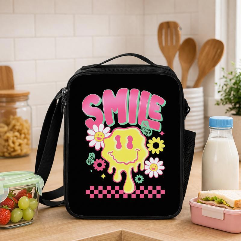 Drippy Smiley Lunch Bag - Cool Retro School Style Kids Lunch Box Bag - Savourry