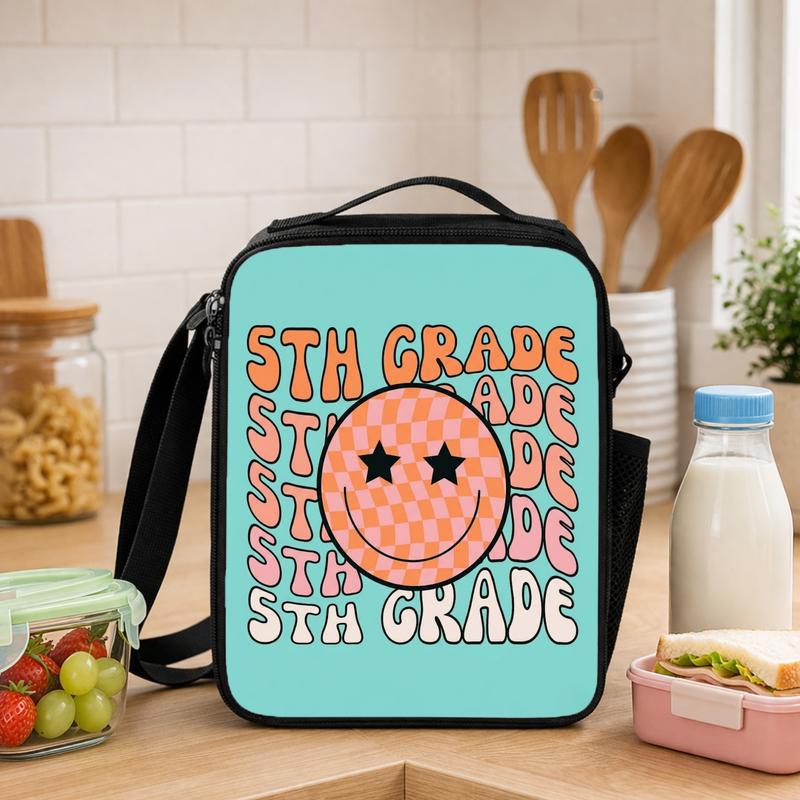 Elementary School Custom Grade Lunch Bag - Retro Happy Face Style Lunch Box Bag - Savourry