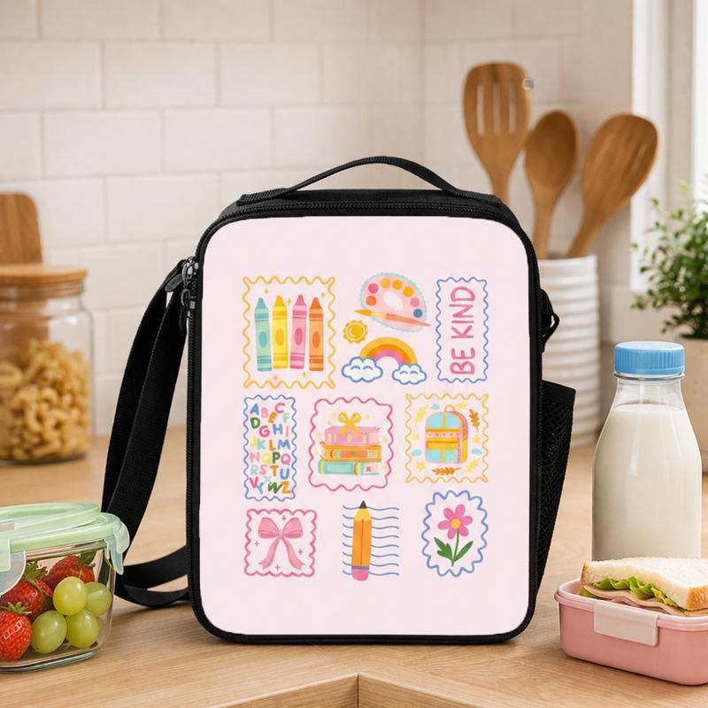 Elementary School Lunch Bag - Colorful School Supplies Art Lunch Box Bag - Savourry