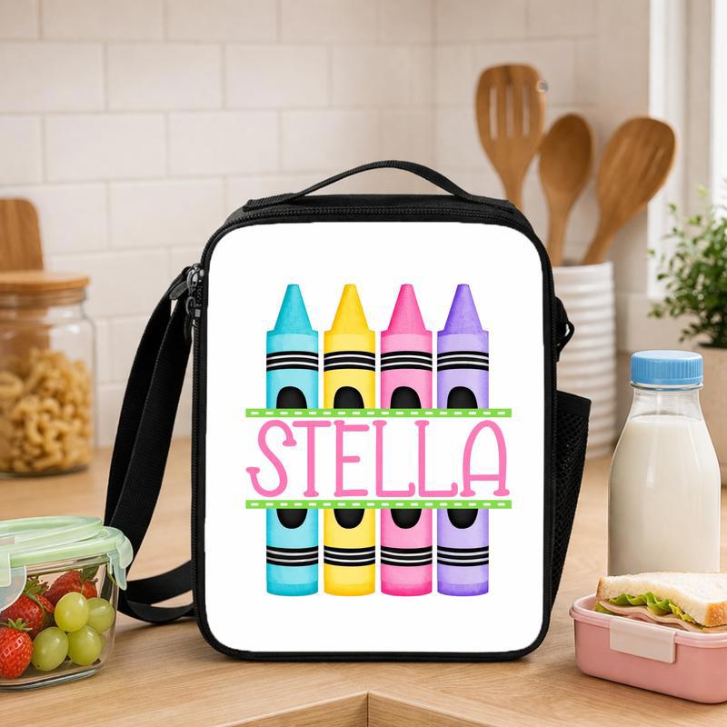 Elementary School Lunch Bag - Custom Name Crayon Style Lunch Box Bag - Savourry