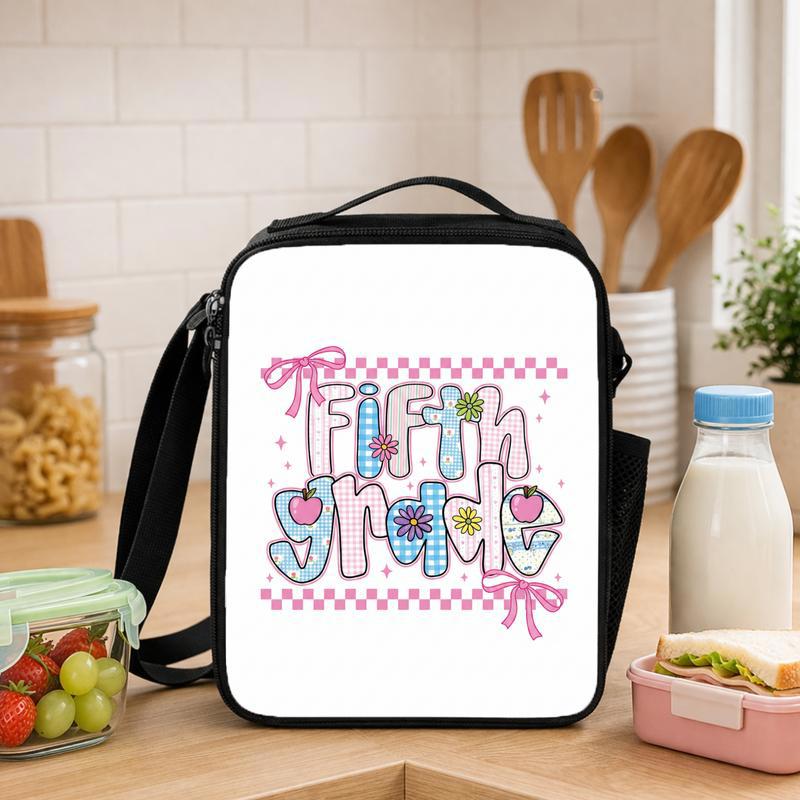 Fifth Grade Pastel Gingham Checkerboard Lunch Bag - Cute School Girl Style Lunch Box Bag - Savourry