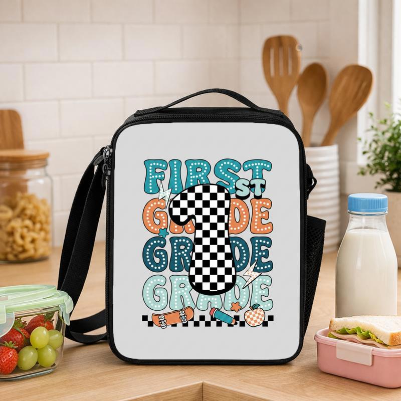 First Grade Lunch Bag - Elementary School Checker Sport Style Lunch Box Bag - Savourry