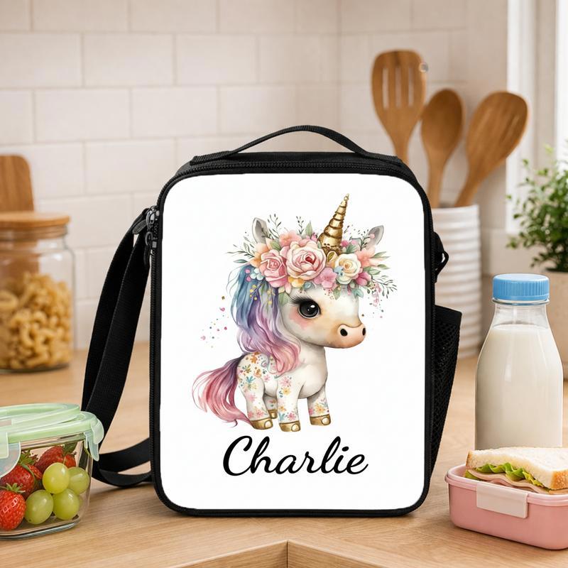 Floral Unicorn Lunch Bag - Custom Name Cute Kids Lunch Box Bag - Savourry